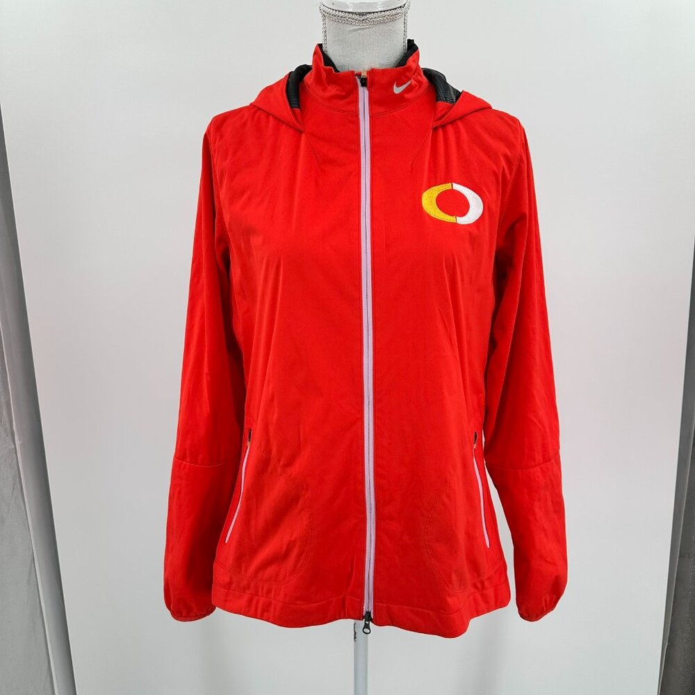 Nike Golf Jacket with hood, full zipper with white accents on Bright Red size L